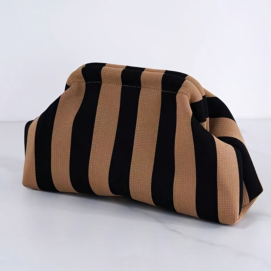 Women's Large Woven Tote & Clutch Bag Suitable For Beach, Evening, Daily Use - Striped Dumpling Handbag With ,, Suitable For Travel, Parties,, Vacations - Versatile Clutch Or Tote