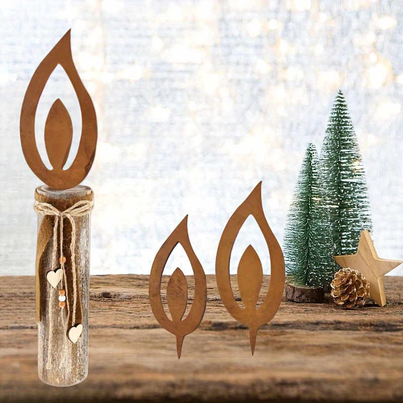 

3-pack Rustic Christmas Garden Stake Set - Metal Candle Flame Silhouette Yard Decorations, Stake Mounted, Durable Weather-resistant Holiday Lawn Art Craft, No Electricity, Santa Claus Theme