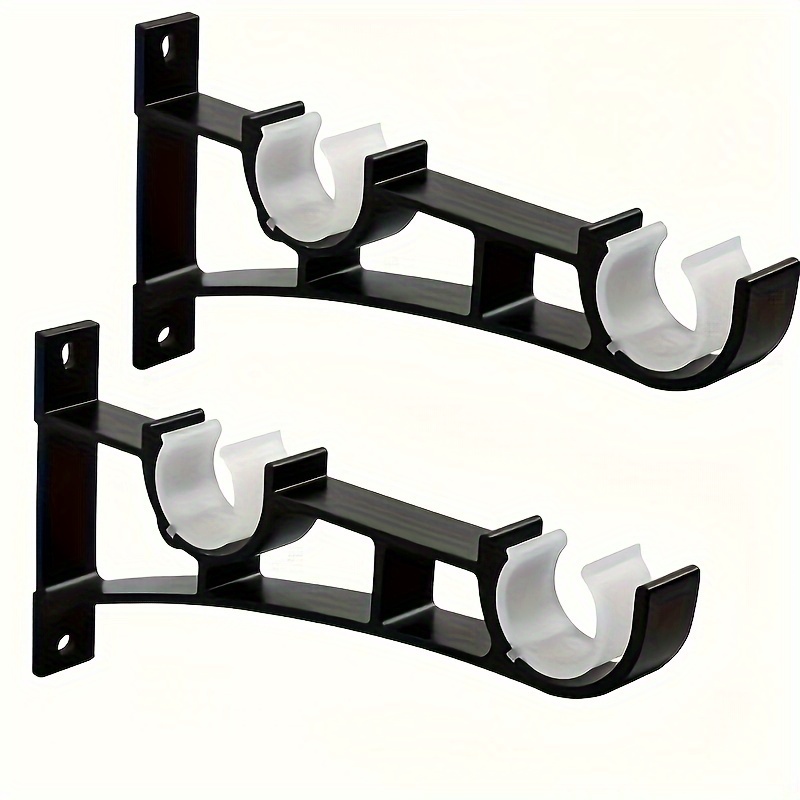 

2pcs Heavy-duty Aluminum Alloy Double Curtain Rod Holders - Adjustable Wall Hooks, , Abs Material, For Bedroom Decor, Industrial Hardware