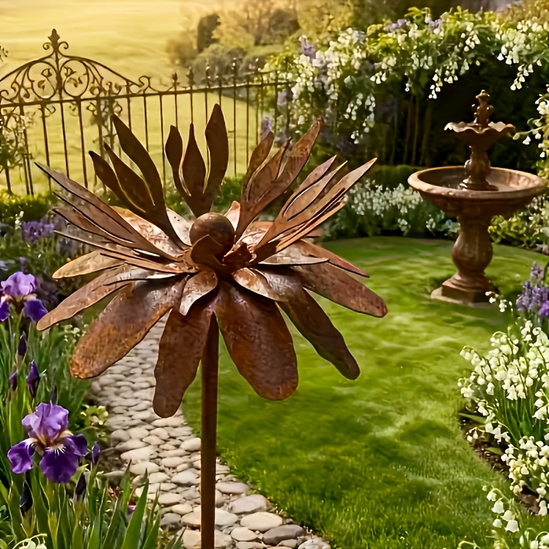 TEMU Metal Sculpture, Garden, Courtyard, Lawn Art Decoration, Rusty Art Decoration, Iron Flower Ground Insert, Silhouette, Outdoor Statue, Outdoor