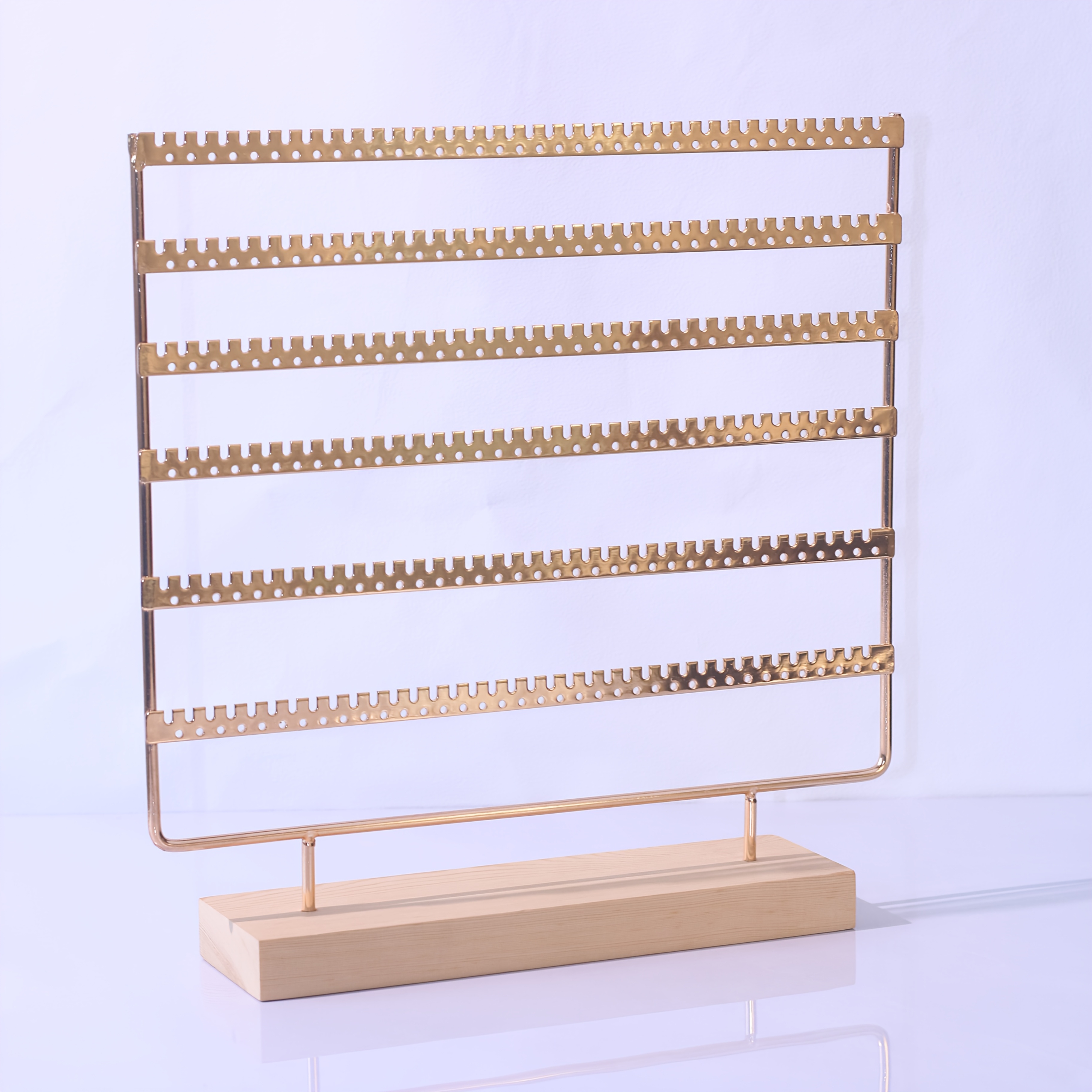large capacity solid   earring organizer stand golden plated multi tier jewelry display with decorative tags sturdy wooden base for home decor boutique or gift storage