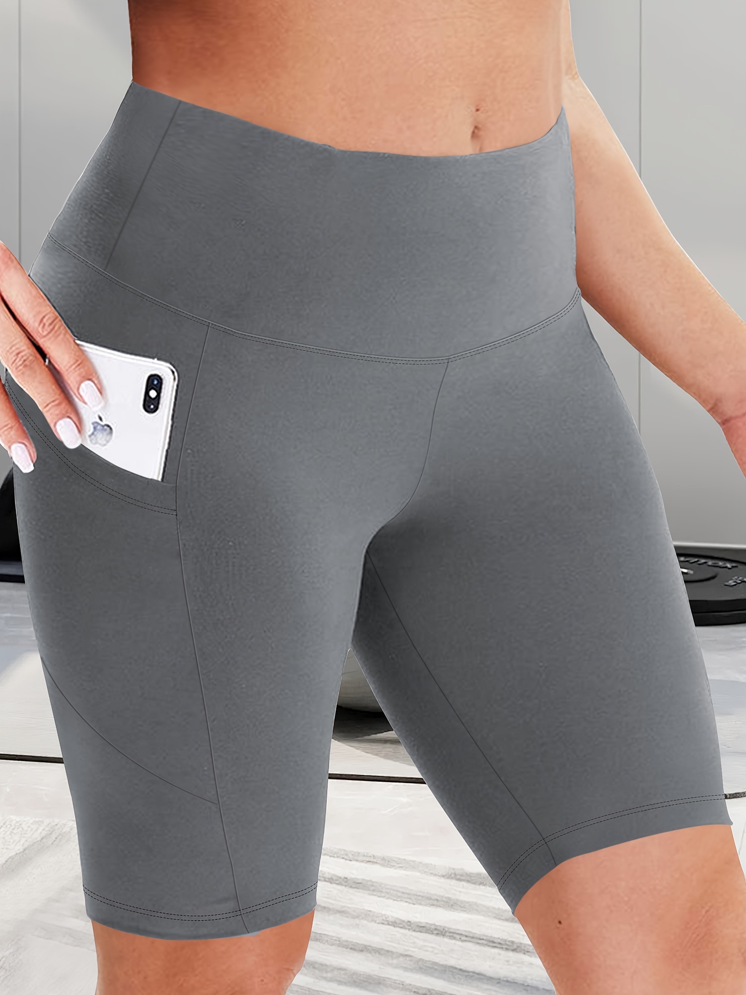 Women's High-Waist Shaping Shorts with Crescent Pockets - Black, Stretchy Tummy Control, Mid-Thigh Length, Machine Washable, Summer Casual Wear, Everyday Compression Wear | Sleek Design | Tummy Control Shorts