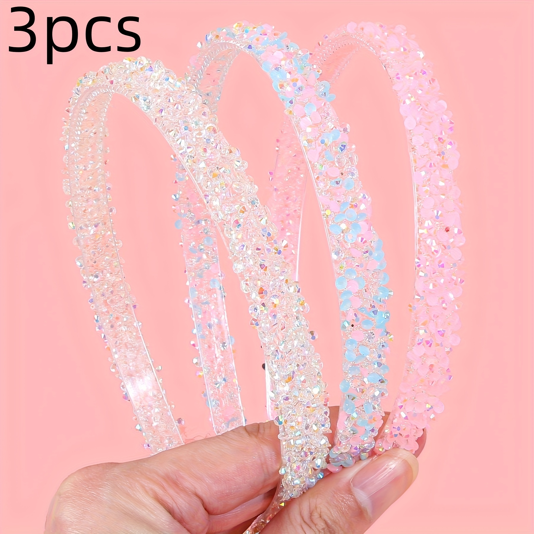E-shop 3 glänzende Strass-Stirnbänder für Damen, einfache Kunststoff-Stirnbänder, Haarbänder, Haar-Accessoires für Feiertags-Partys