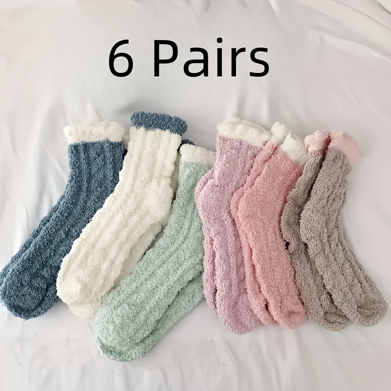 TEMU 6 Pairs Coral Crew Socks, Casual & Warm Soft Floor Home Socks For Fall & Winter, Women's Stockings & Hosiery