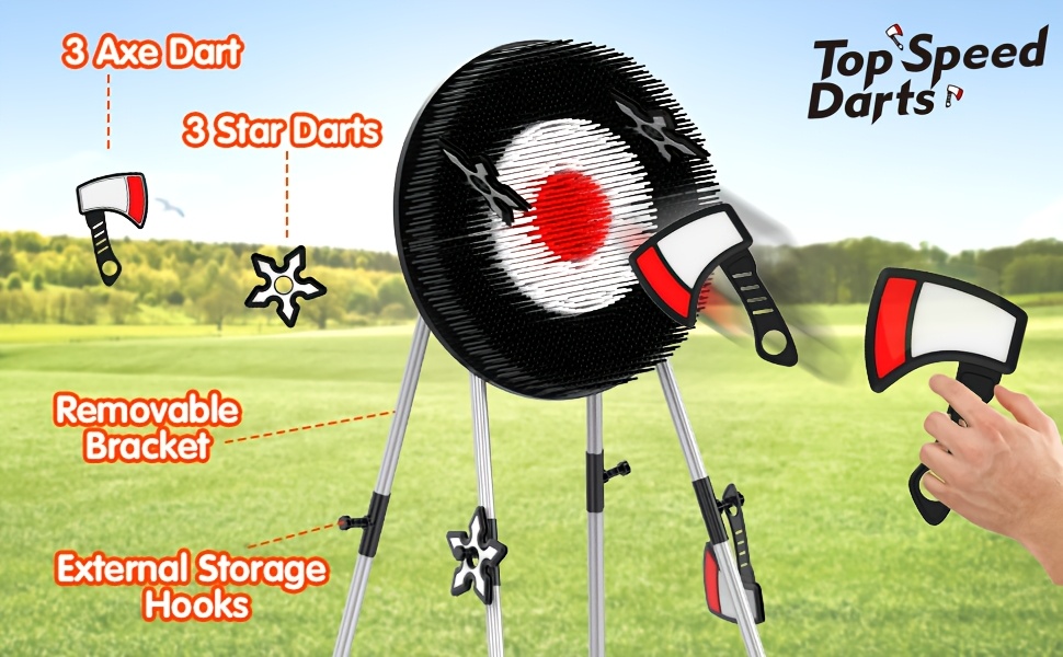 BLACK SERIES Axe Throwing Set - Includes 3 Plastic Axes, Collapsible Stand, Bristle Target - Safe for Indoor & Outdoor Play - Fun Sports Toss Game - For Adults - Christmas Gift Idea