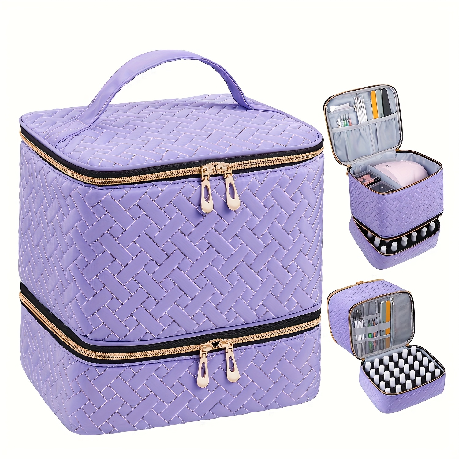 TEMU Nail Polish Organizer, Double Quilted Nail Polish Storage Bag, Gel Nail Polish Carrying Case, Holds 30 Bottles Of Nail Polish And Nail Polish