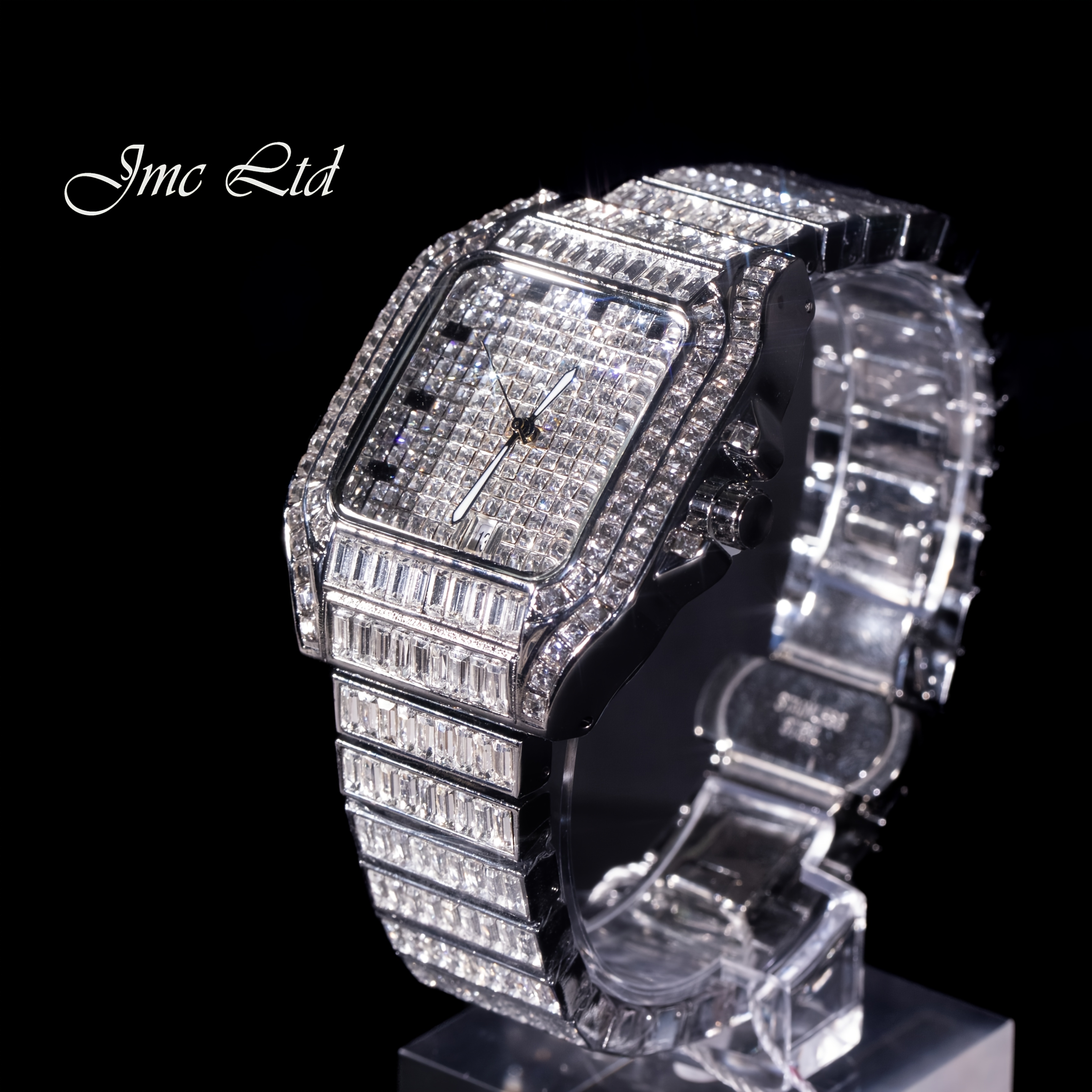 Luxury Hip Hop Square Watch Full Rhinestone Stage Performance Wristwatch, Geometric Glow-in-the-Dark Dress Watch for Christmas Thanksgiving Valentine's Gifts