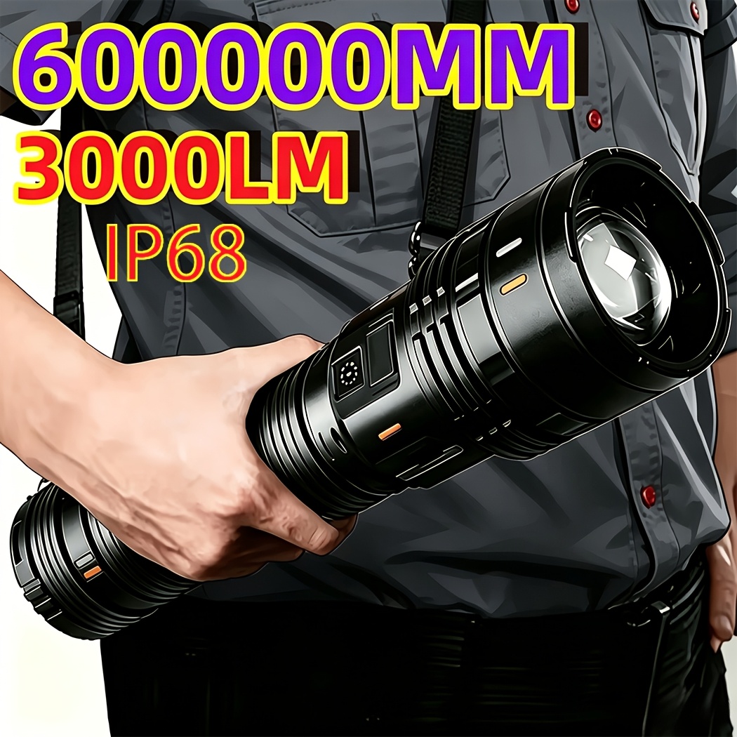 3000 High Lumens LED Rechargeable Flashlight with Zoomable Focus