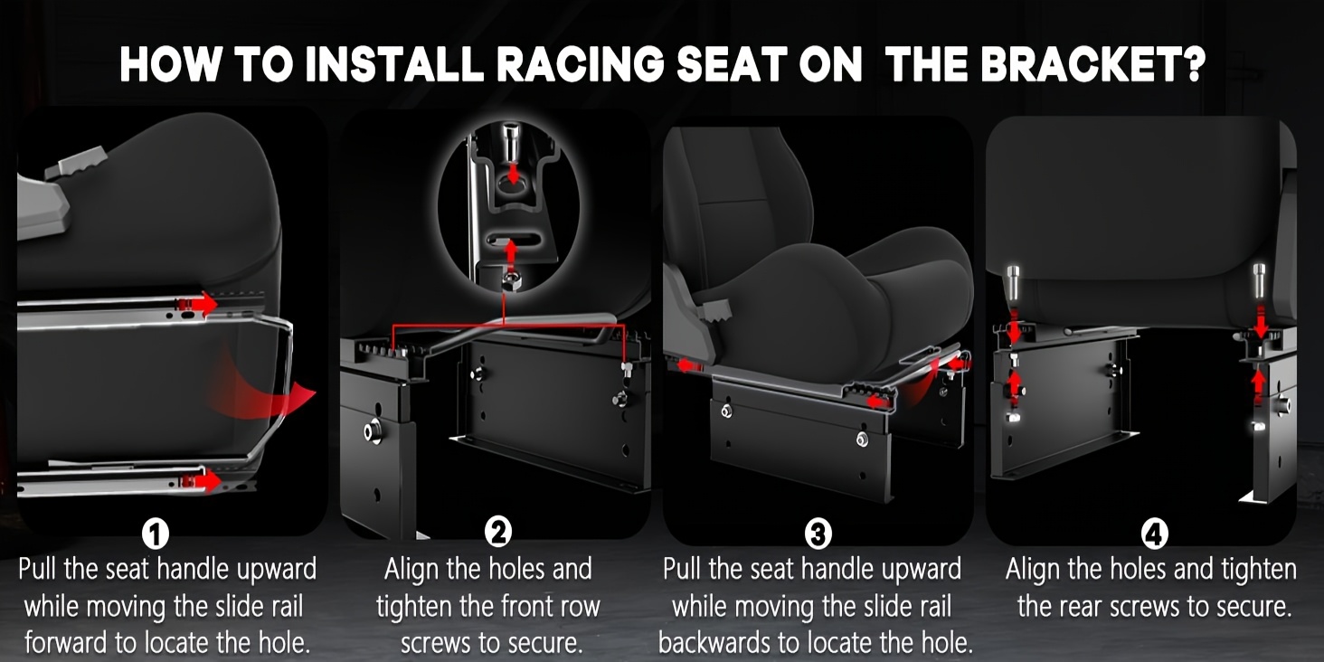 Minneer Adjustable Racing Simulator Cockpit Black Seat Dual Lock Dual Lane Adjustable PVC