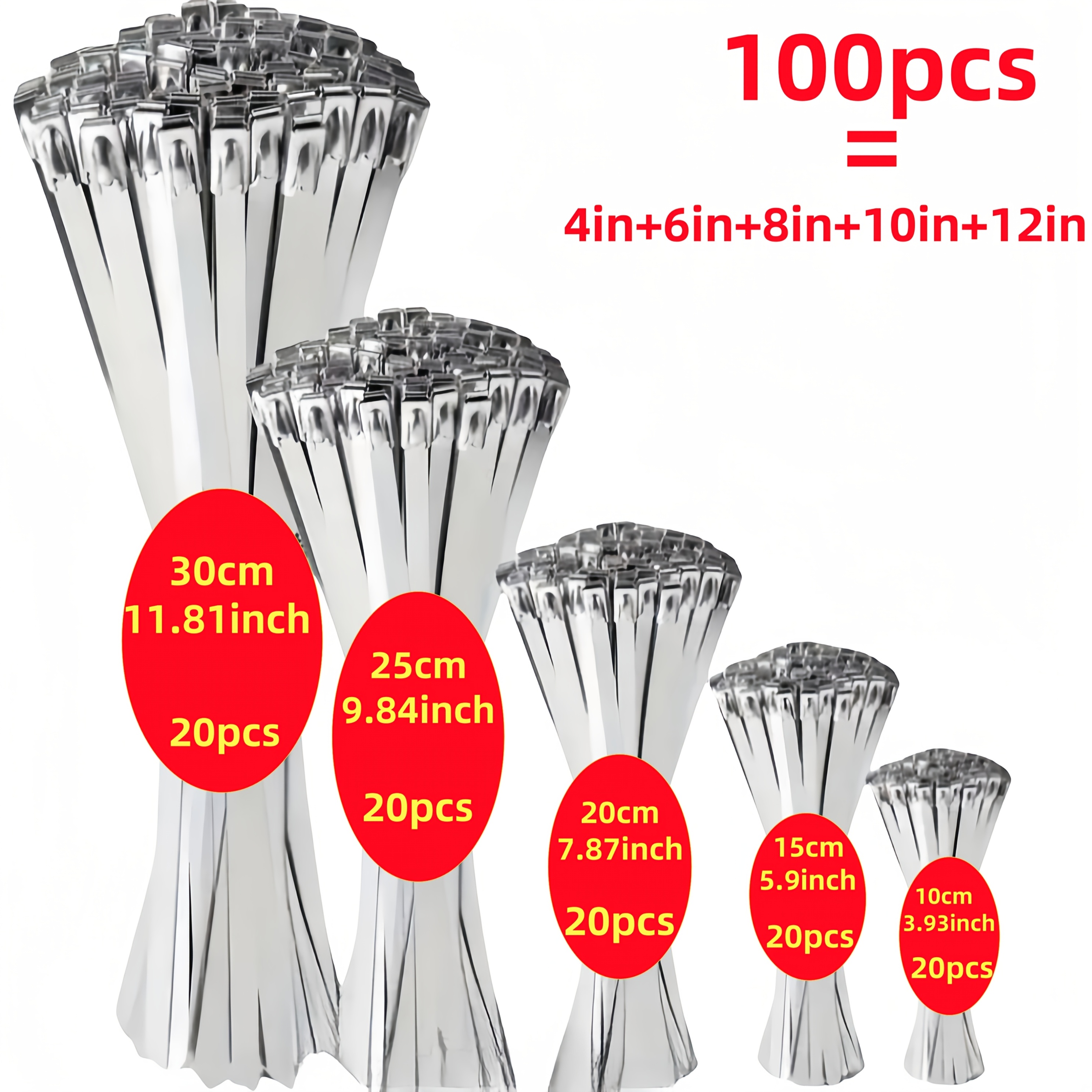 Image of 100pcs Heavy-duty Ties | Rust-resistant, Anti-corrosion, Self-locking, Durable Metal Cable Ties In 4/6/8/10/12 Inch Sizes - Ideal For Mechanical, Vehicle, Exhaust Wrapping & Outdoor Use