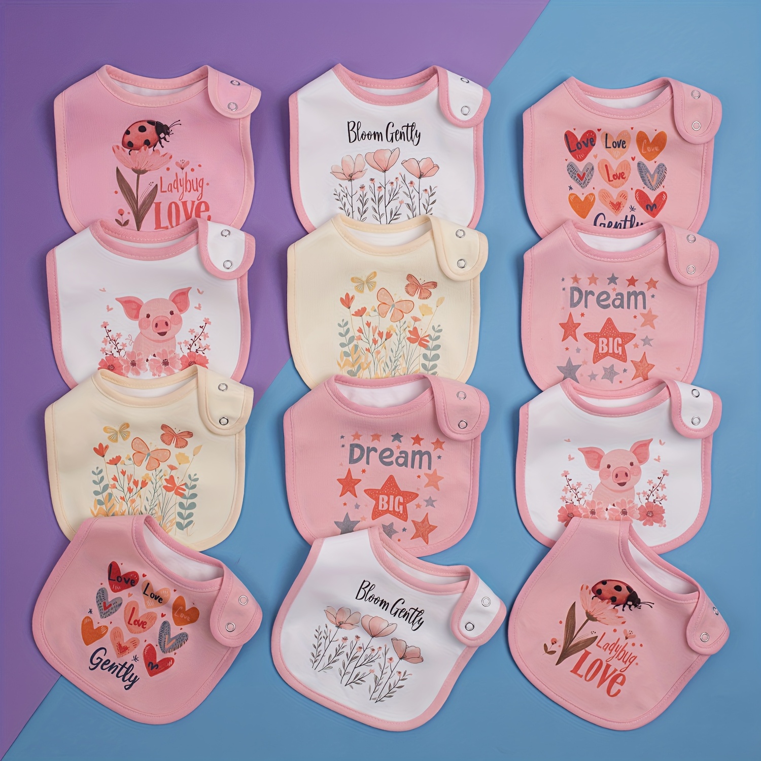 Image of Set Of 12 Cartoon Seasonal Printed Bibs For Boys And Girls, Adjustable High Quality Feeding Bibs To Prevent Saliva .
