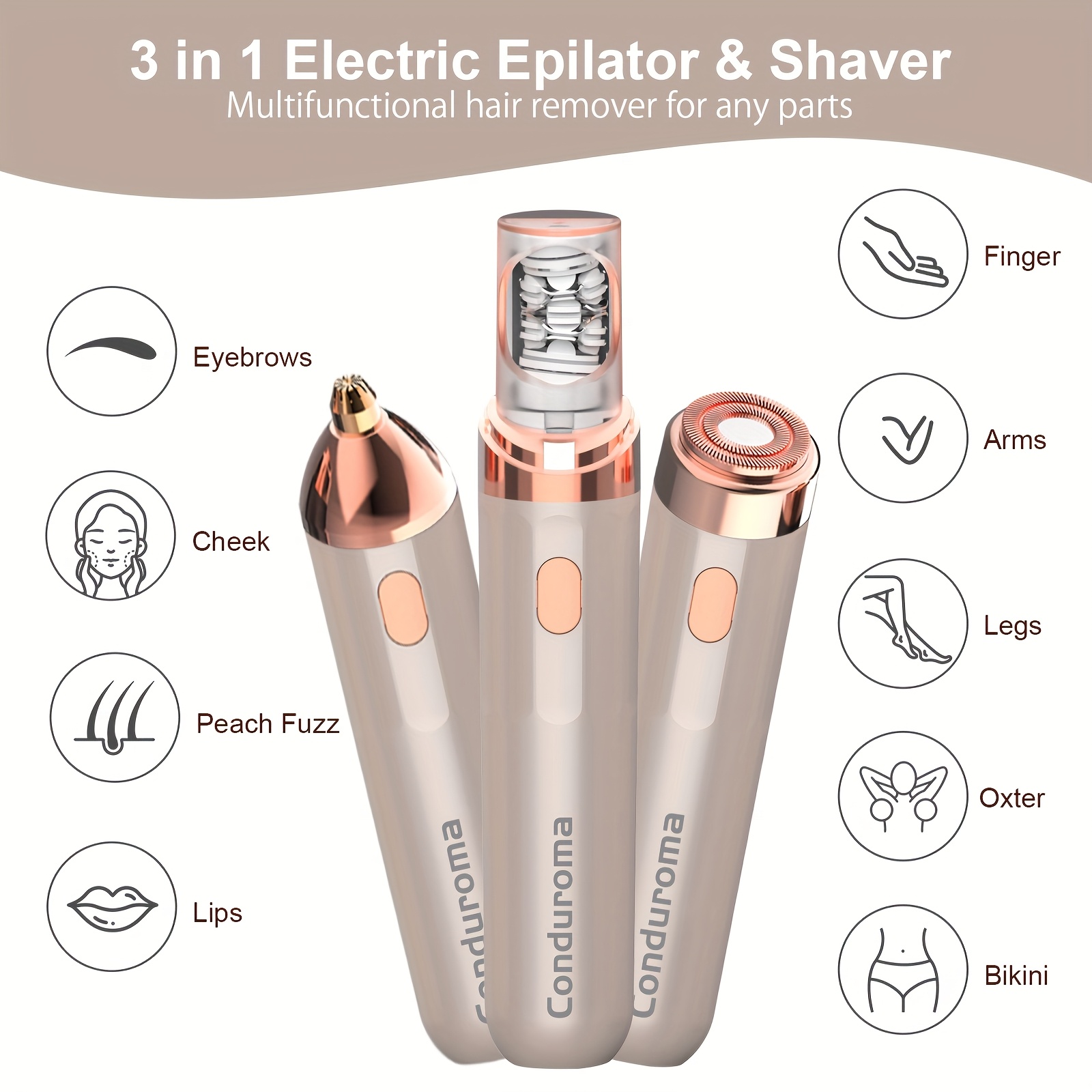 3-in-1 Cordless Epilator for Women with LED Light