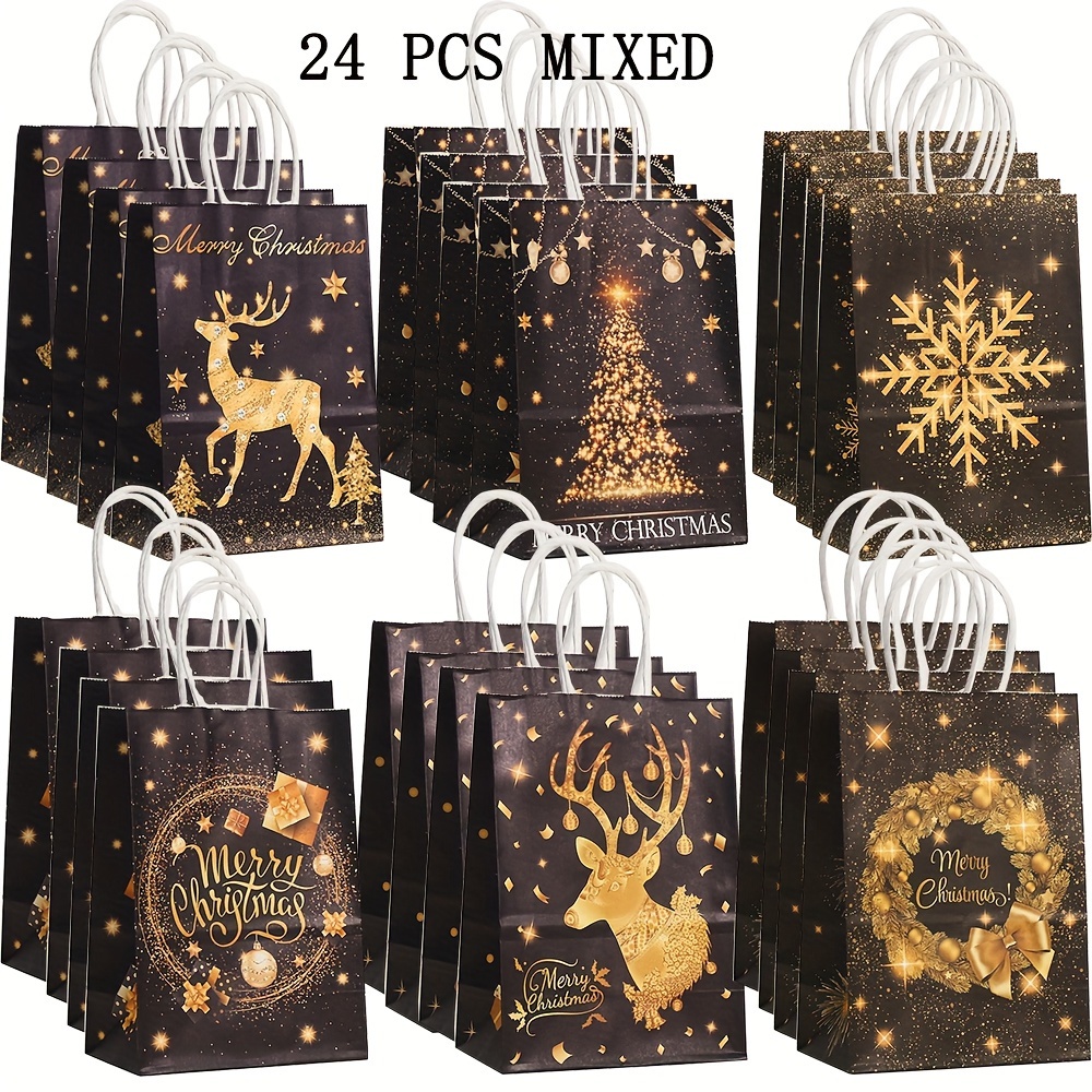 24pcs Christmas Santa Claus Paper Bags Black And Bags Wedding Gift Bags With Handles For Black And Favors Halloween Christmas New Years Eve Birthday Party