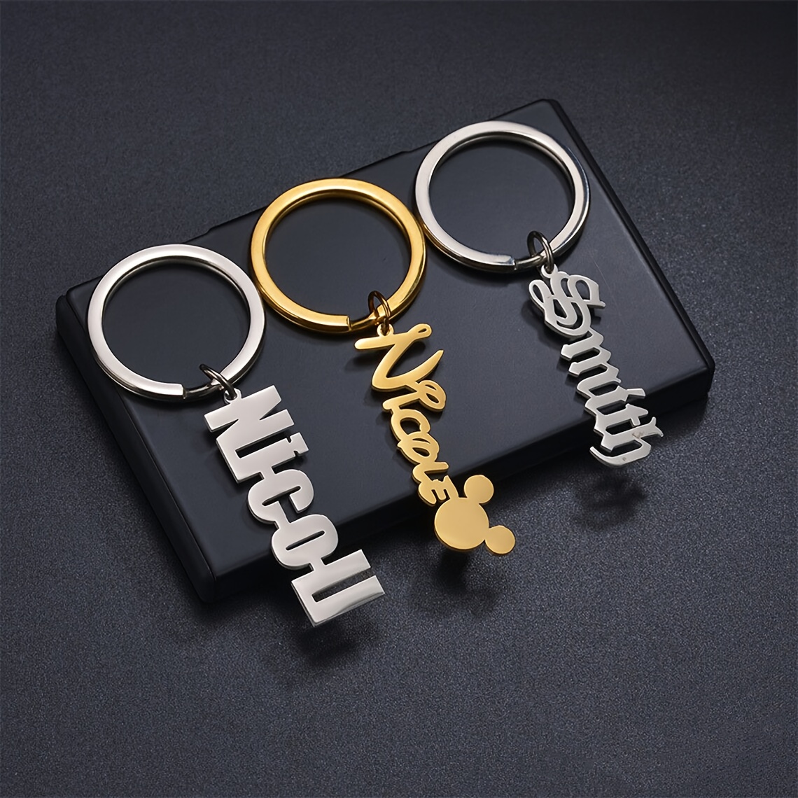 

Personalized Stainless Steel Keychain With Cartoon Design - Custom Name Engraved, Golden-tone Pendant - Chic Accessory For Women, Perfect Christmas Gift