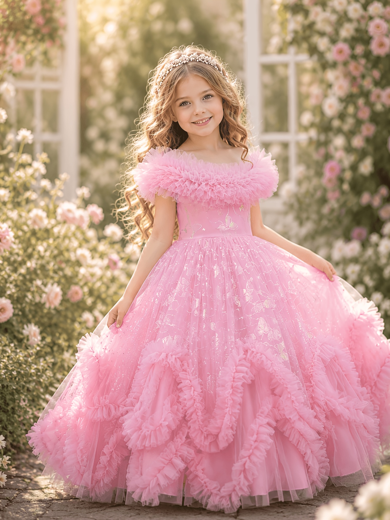 Vestido de Princesa para Meninas com Saia Estampada com Borboletas 4
