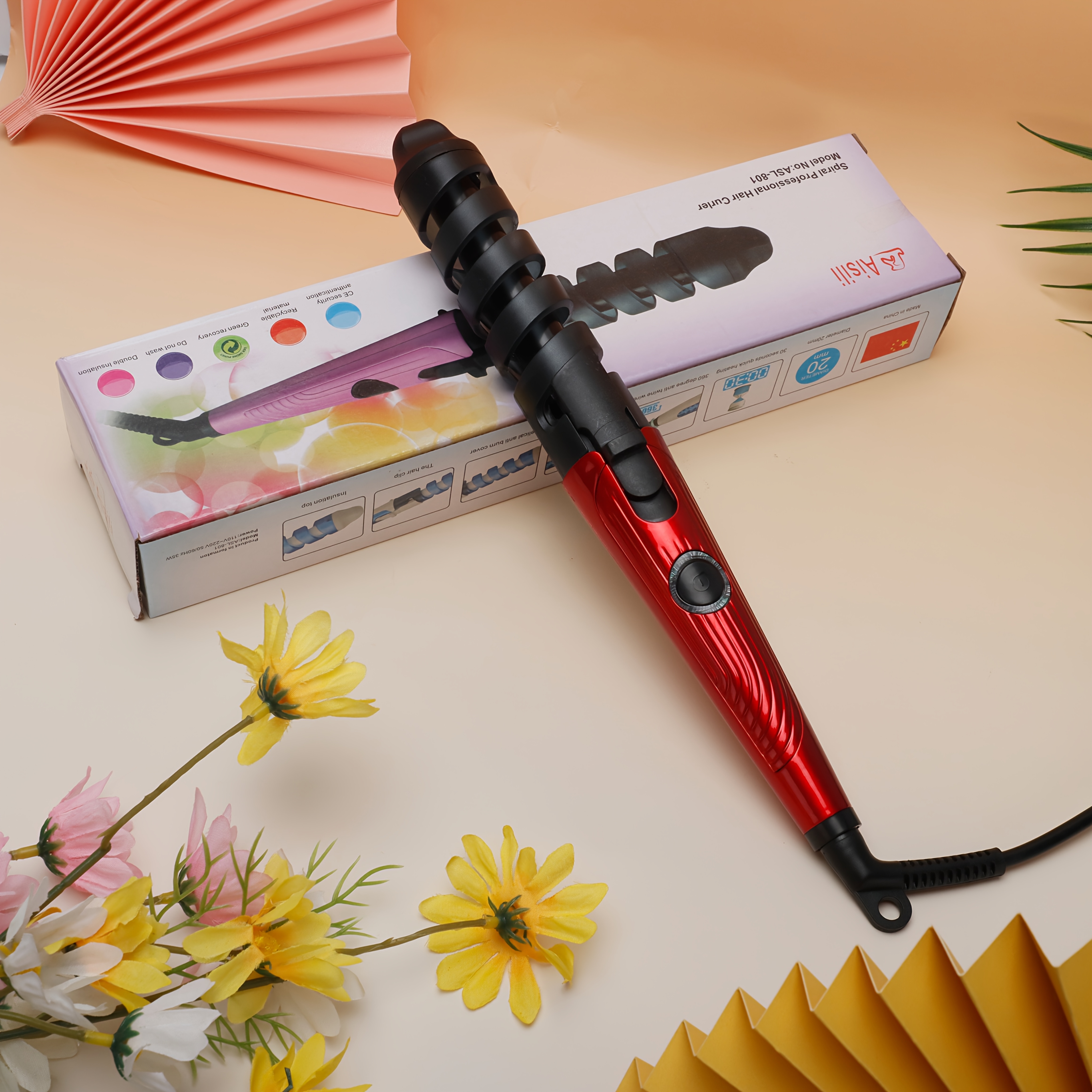 Hair Curler Red Curling Iron Ceramic Wave Hair Curling Iron