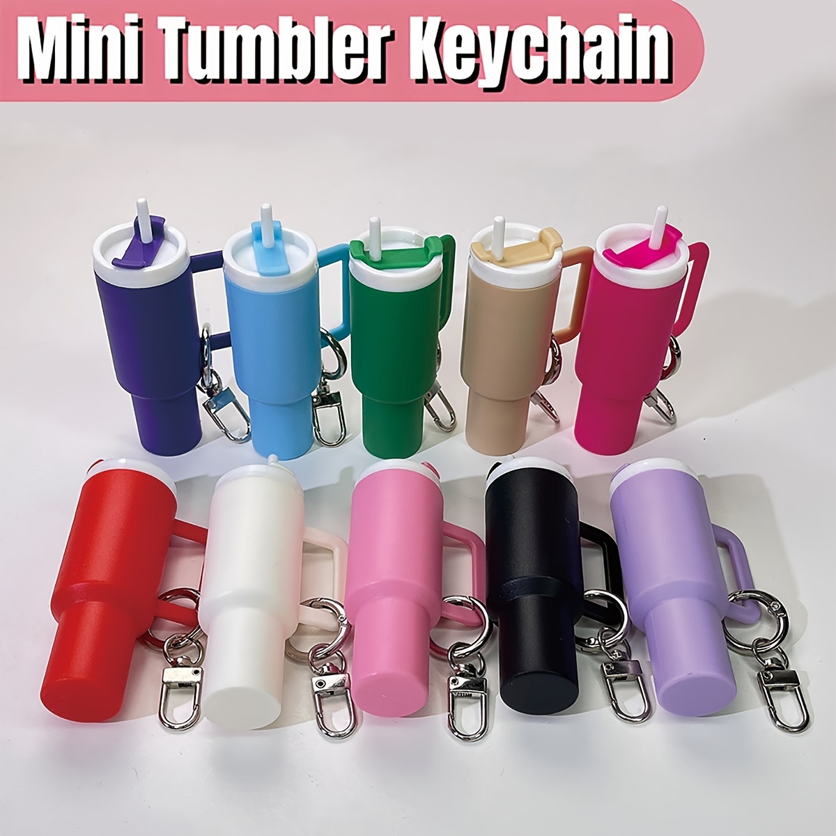 

10pcs Mini Drink Cup Keychain Set With Removable Lipstick & Lip Gloss Holder - Pvc, Backpacks & Car Keys - Unique Gift Idea