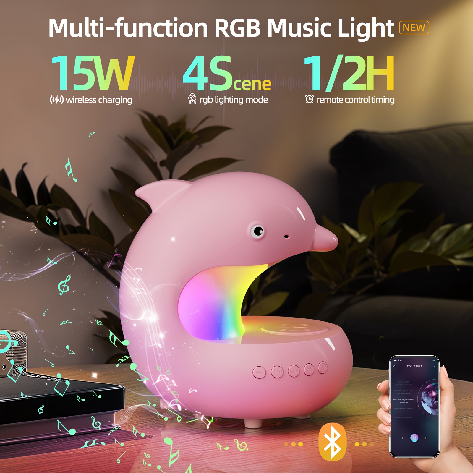 smart rgb light with wireless speaker fast wireless charger adjustable brightness dolphin desk lamp usb type c wireless bedroom night light valentines day gift camping wedding decor halloween christmas decor Product details 3
