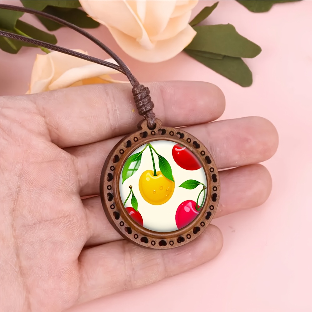 Heart-shaped Cherry Wooden Necklace, Cute Accessory