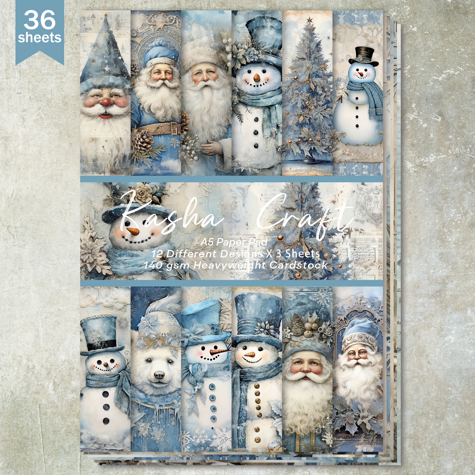 

36 Sheets A5 (blue Christmas Santa Claus Snowman Background) Cut Thin Paper, Suitable For Bullet Journal Junk Magazine Greeting Card Background Album And Handicrafts