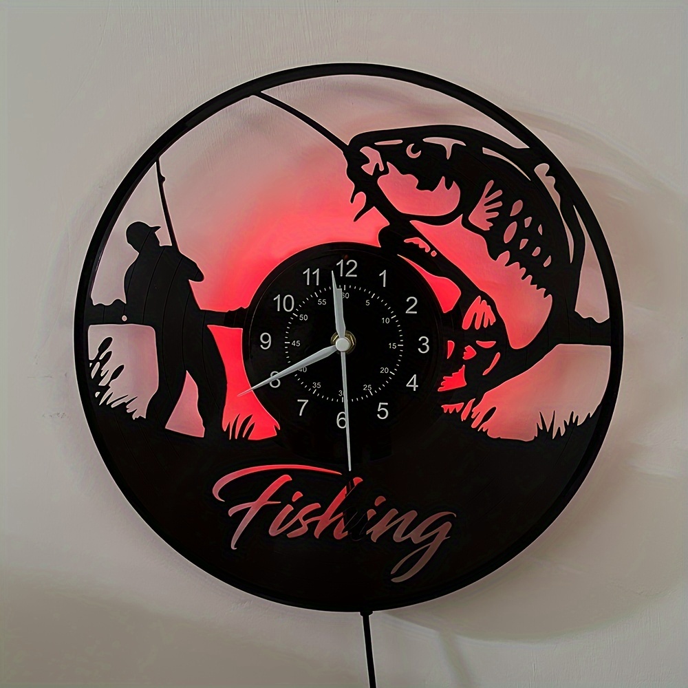 Image of Fisherman Led Vinyl Wall Clock, Silent Wall Clock, Bedroom, Living Room Decoration, Birthday & Christmas Gifts.