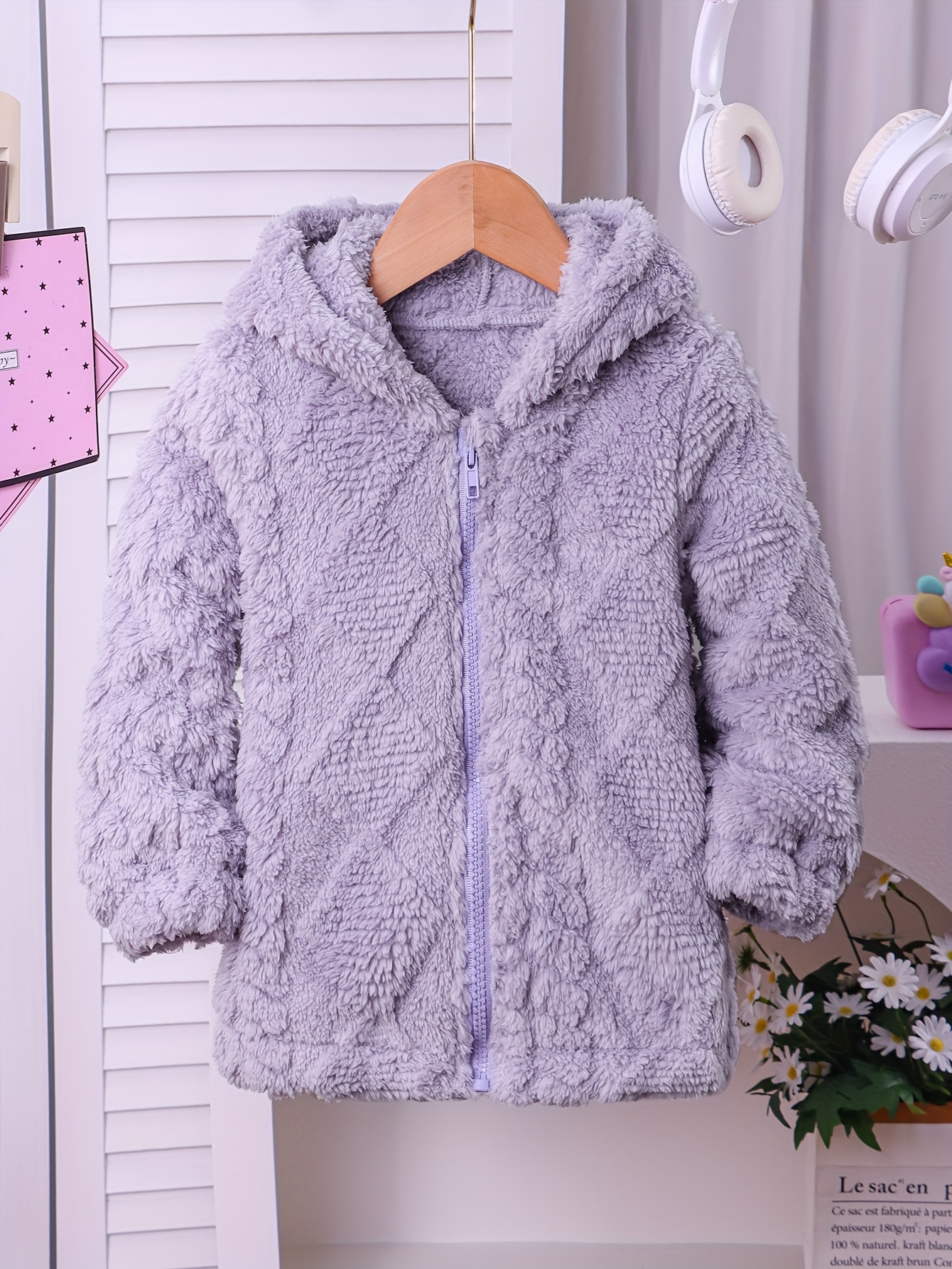 Girls' Cozy Fleece Hooded Jacket Light Purple, Long Sleeve, Zip-Up Casual  Winter Coat with Pockets Fall and Winter, Winter Coat for Gir