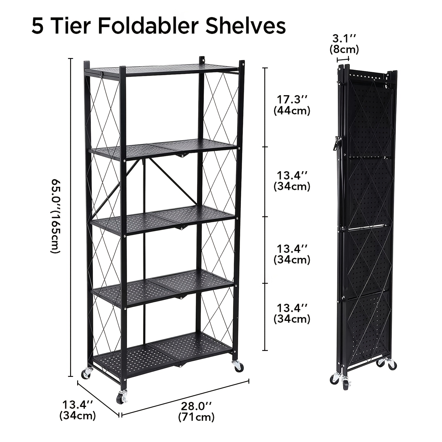 TEMU 4-shelf/ 5-shelf Heavy-duty Folding Storage Rack - Large Foldable Metal Shelving Unit With Wheels For Garage, Pantry, Basement, Laundry Room Or