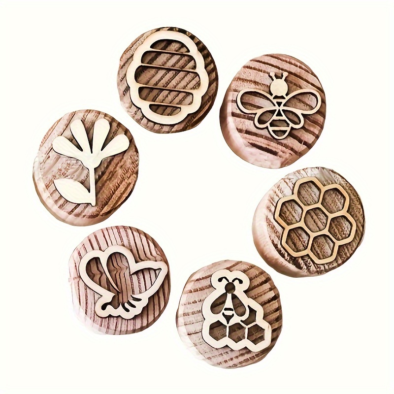 

1 Set Of 6 Wooden Stamps, Creative Bee Festival Cute Cartoon Bee Honeycomb Pattern Exquisite Stamps, Cute Decorative Stamps For Home Diary Notebooks, Used On Paper And Notebooks