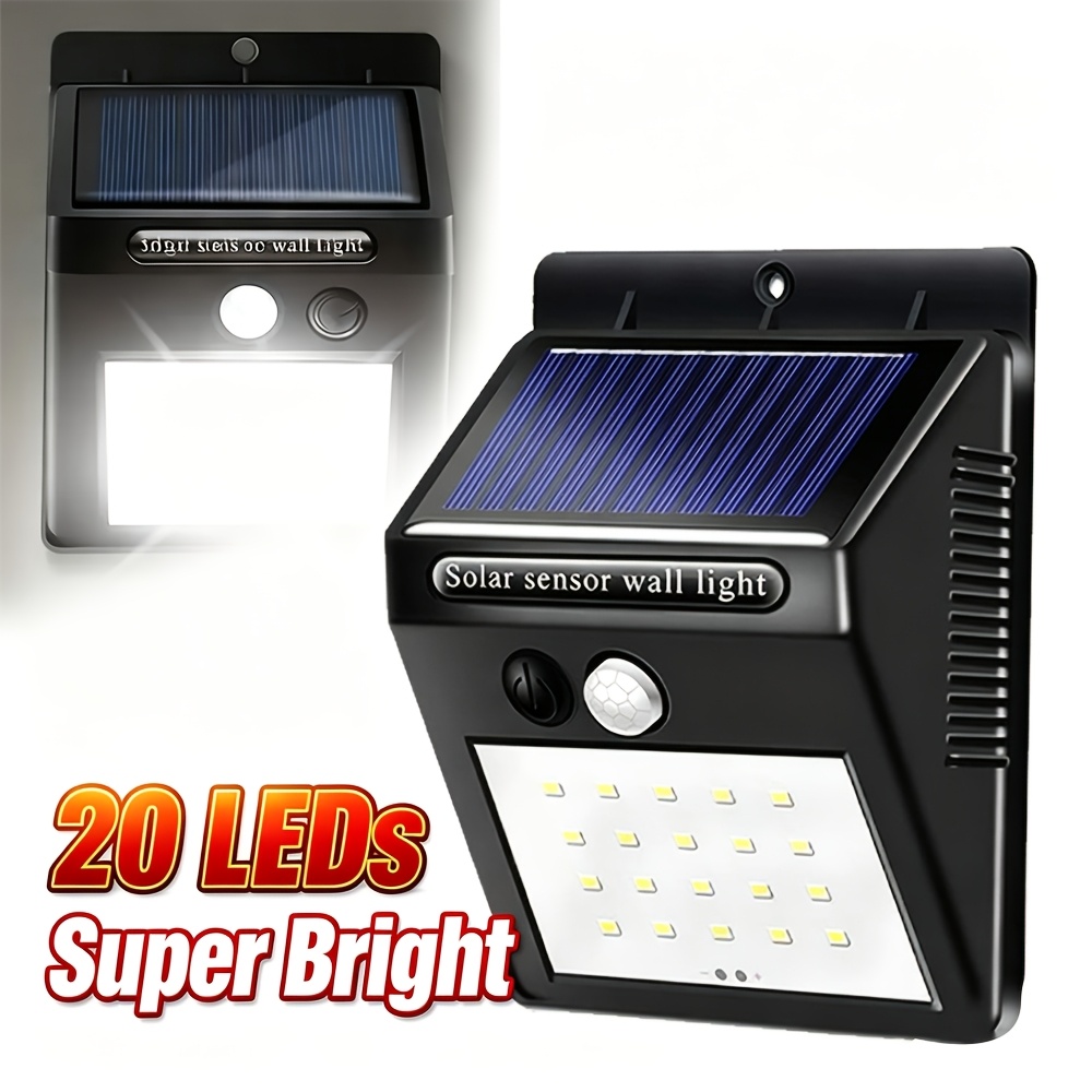 TEMU 1pc 20 Led Solar Motion Sensor Wall Light, Outdoor Solar Security Light With Pir Motion Sensor, Solar Outdoor Light Suitable For Patios, Yards,