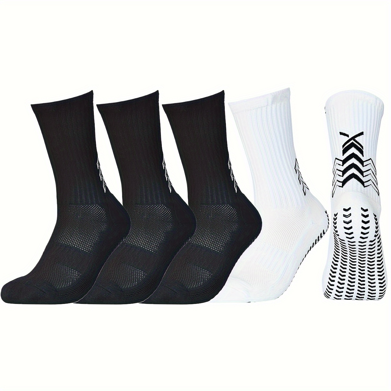 

5pairs Men's Football Socks Grip Socks - Geometric Pattern Soccer, Basketball Cycling Running Exercise Athletic Socks, Men's Hosiery