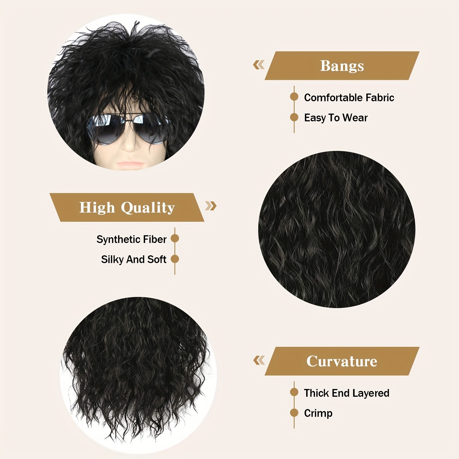 Peluca Mullet Rubia Y Negra Para Hombre Y Mujer, Estilo Rock De Los 70 Y 80, Disfraz Retro Para Halloween Y Carnaval
