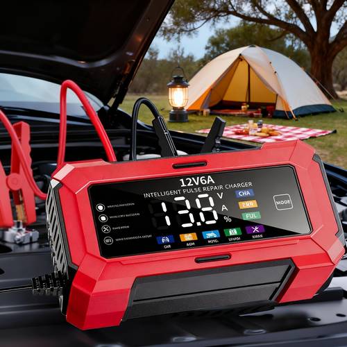 12v 6a repair battery charger and maintainer with lcd display us plug suitable for automotive truck suv motorcycle lawnmower lead acid batteries charge and desulfation