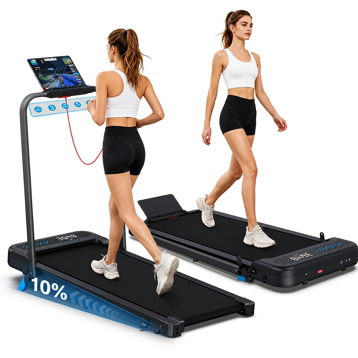 Foldable Pad Treadmill With Incline, 2-in-1 Desk Treadmill, 3.0 Quiet Treadmill For , 145kg , Smart Led Display