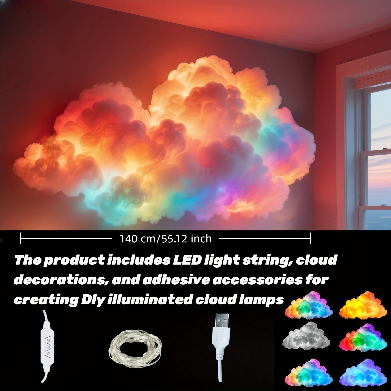 TEMU Ajk [1pack] 3d Rgb Led Cloud Lamp Color-changing Night Light With Lightning Effects, Creative Multicolor Mood Lighting For Bedroom, Gaming Room,