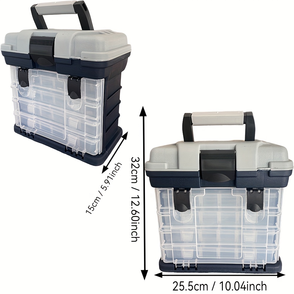 [Portable Fishing Tackle Box] 4-Tier Portable Fishing Tackle Box, Durable Polymer, Non-Waterproof, Multi-Compartment Organizer for Bait and Accessories, Gray (Bait Not Included), Outdoor Gear Storage, Fishing Tackle Box
