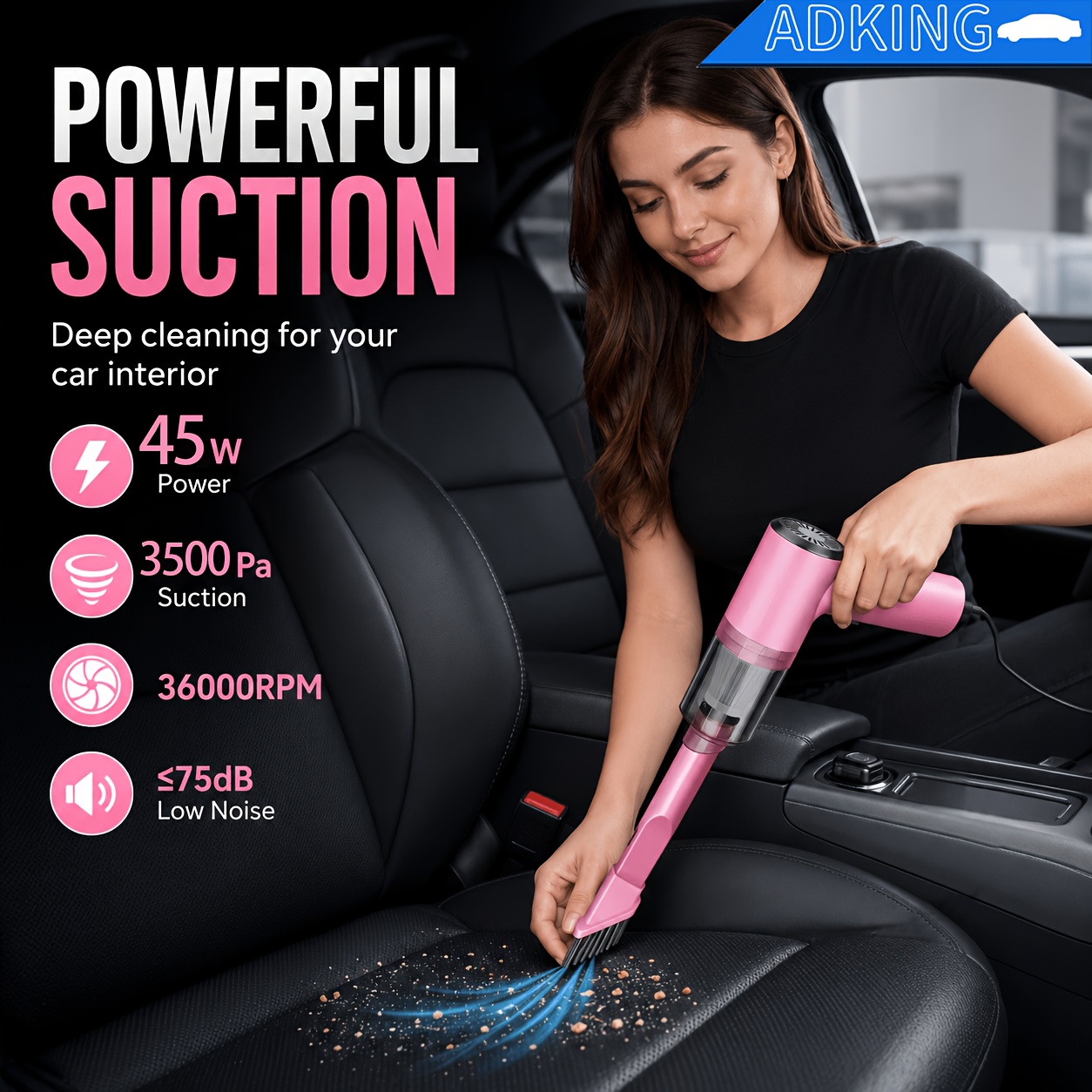powerful 12v vacuum cleaner with handheld design   for pethair dust and     accessory kit Product details 0
