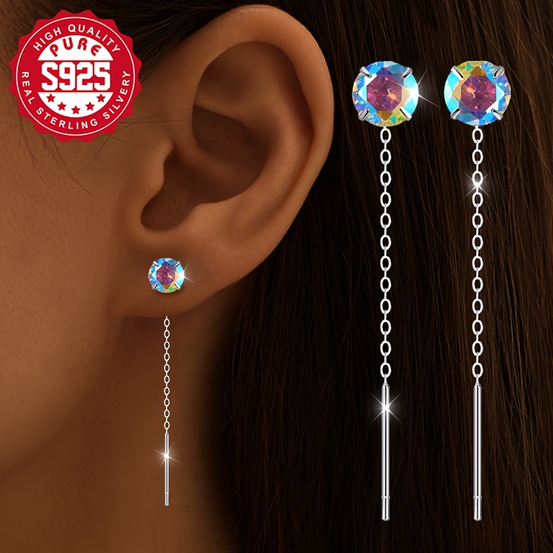 Colorful Round Zirconia Tassel Earrings