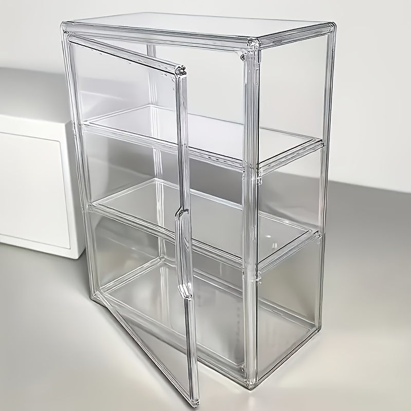 TEMU 2-stöckige/3-stöckige Vitrine mit transparentem Glas für Figuren, Acryl-Aufbewahrungsbox mit magnetischer Tür, staubdichte Wandvitrine für