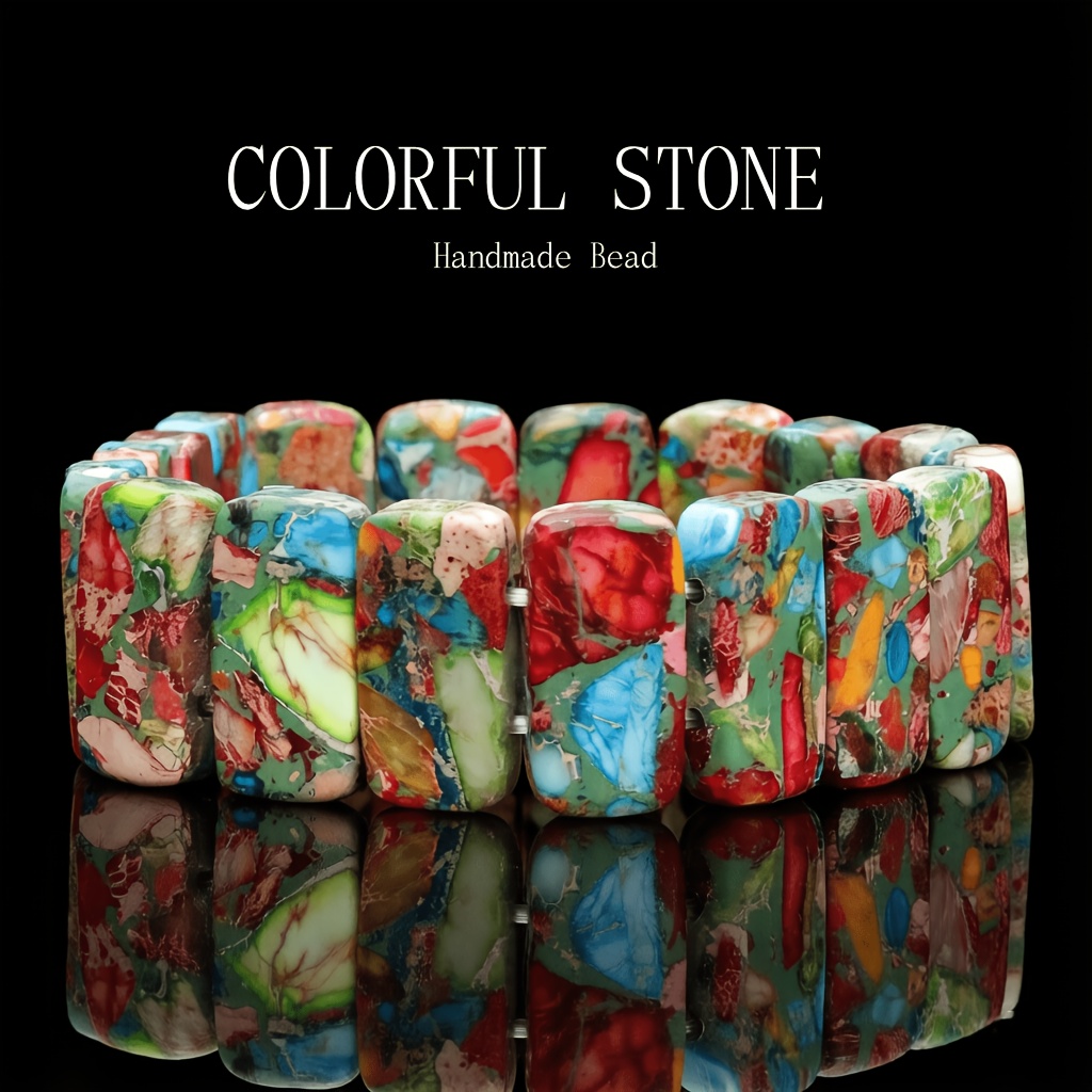 TEMU 1pc Vintage Bohemian Colorful Stone Bracelet For Men, Hand- Beaded Accessory With Unique Floral Pattern, Unisex Jewelry, Suitable For Daily,