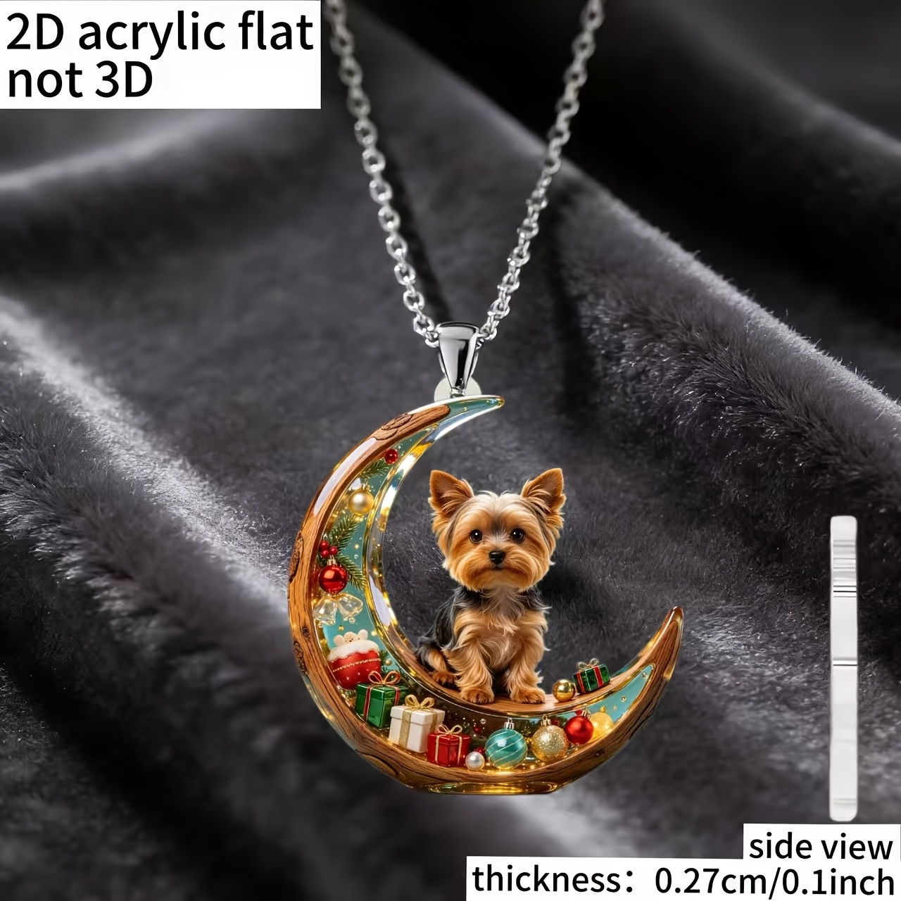 Women's Acrylic Christmas Crescent Yorkshire Terrier Necklace