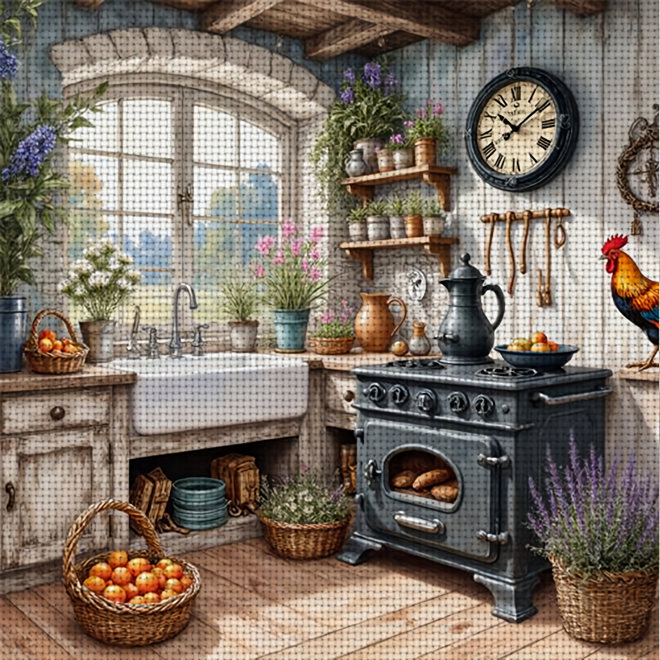 TEMU 1 stuks Kruissteek Kit | Vintage Landelijke Keuken Thema, Ideaal voor Beginners, Inclusief Canvas, Naalden, & Instructies, Perfect voor Huis &