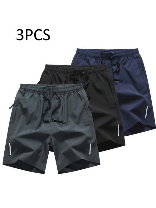 3pcs mens summer drawstring casual sports shorts with zipper pockets breathable fabric comfortable and quick dry suitable for outdoor sports running hiking for gift for active guys