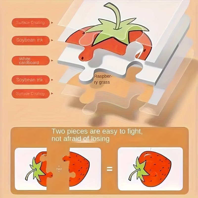 Suitable for Children's 16-Pattern 32pcs Animal and Fruit Themed Matching Puzzle Cards, Educational Cognitive Development Toy Set, Suitable for Toddler Learning, Perfect for Birthday Parties, Baby Showers, and Holiday Gifts, Ages 0-3