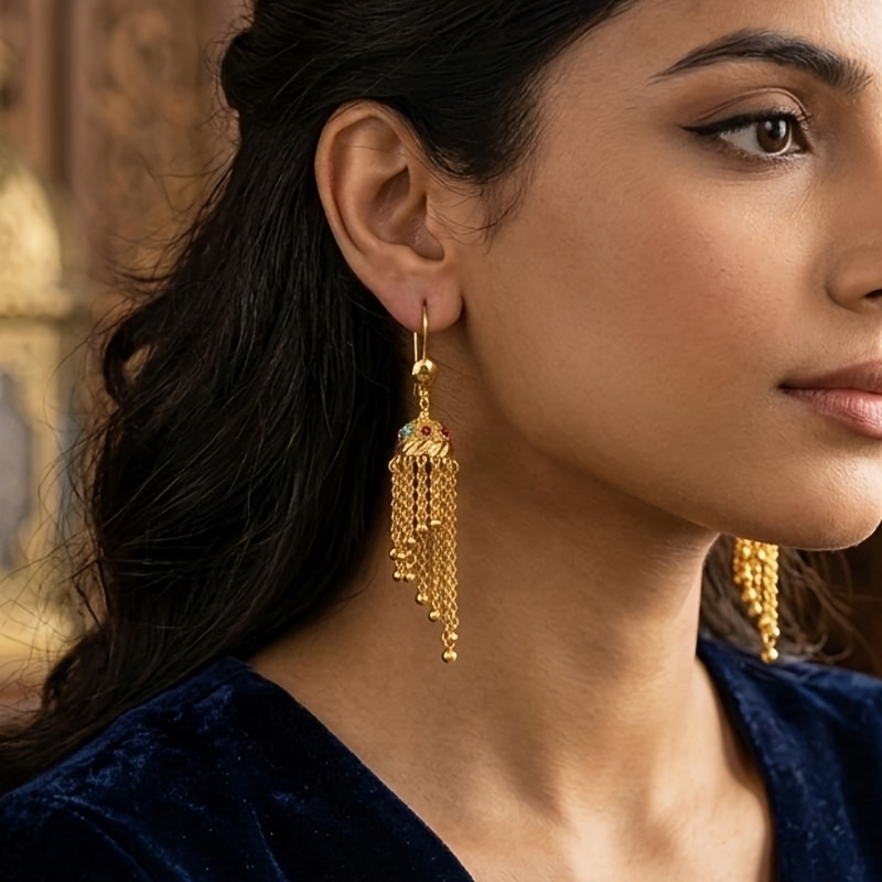 Women's Vintage Ethnic Copper Long Chain Tassel Earrings