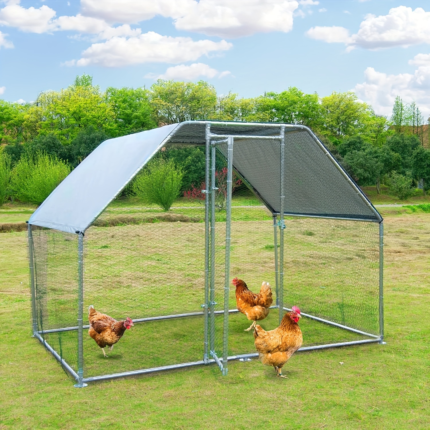 

Large Metal Chicken Coop Walk-in Poultry Cage Hen Rabbits Habitat Cage Flat Roofed With Waterproof And Anti-ultraviolet Cover For Outdoor Use