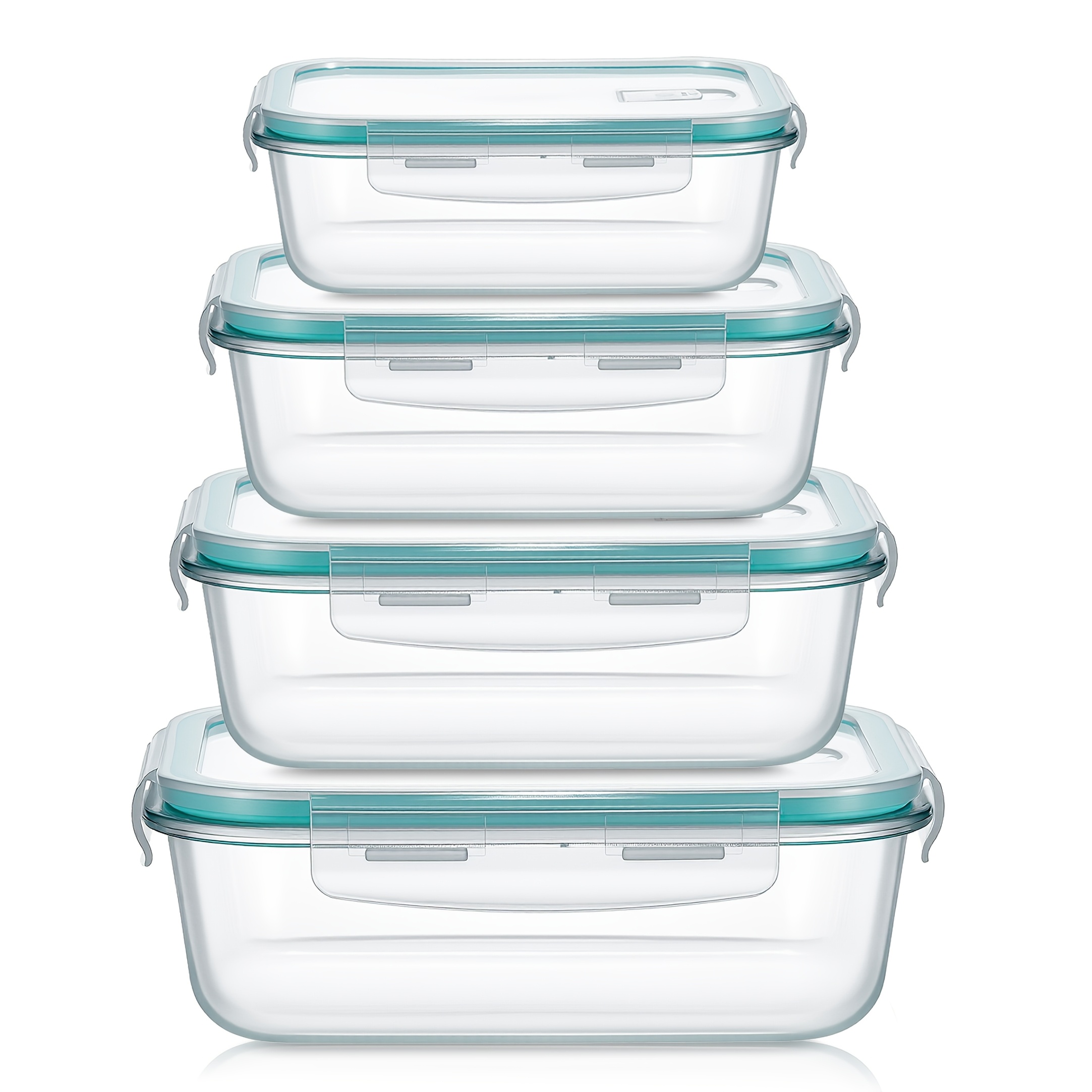 Image of 4pcs Glass Food Storage Containers With Lids, Airtight Glass Meal Prep Containers, Rectangle Food Storage Boxes For Microwave Freezer Dishwasher Safe