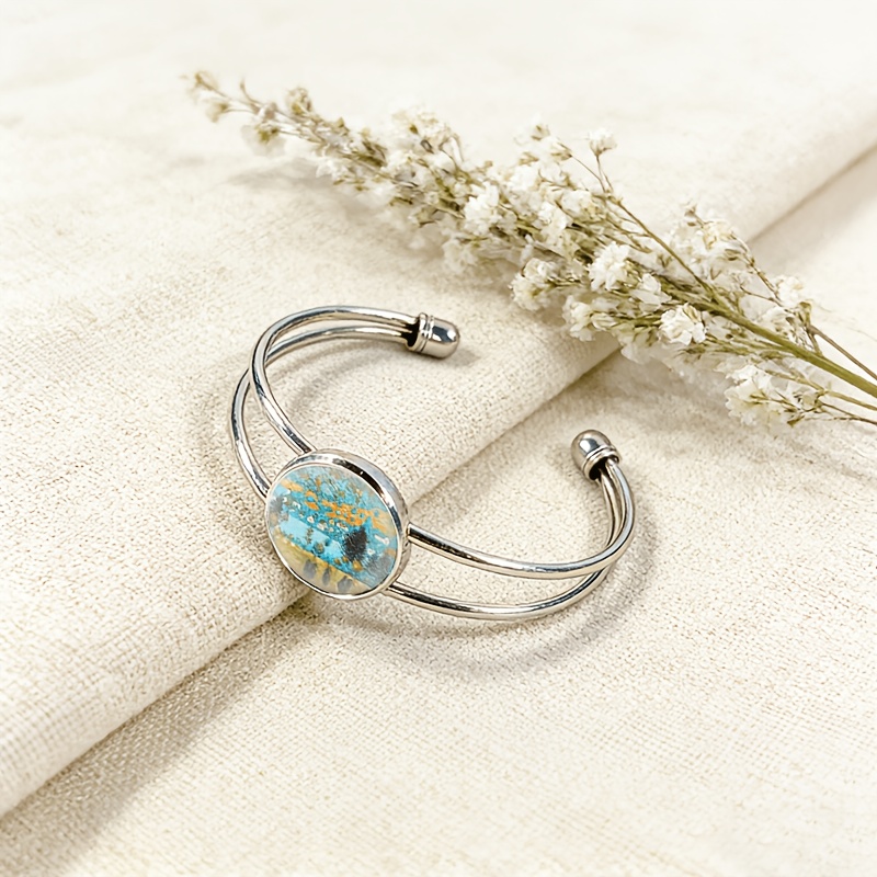 Adjustable Open Bangle with Colorful Village Scene