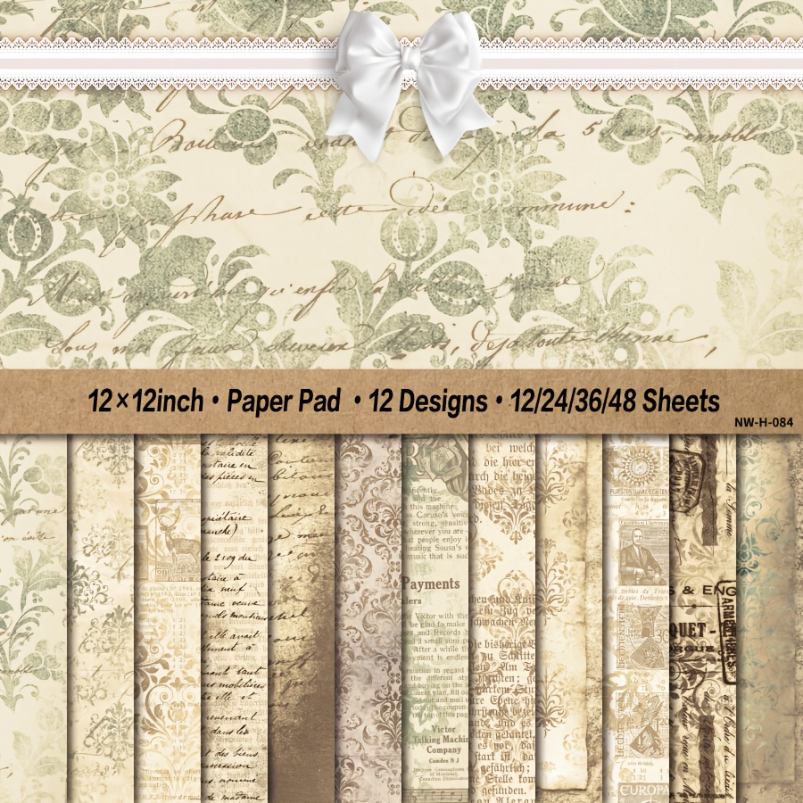 

12x12 Inch Paper Pad - 12/24/36/48 Sheets Vintage-inspired Art Craft Paper For Scrapbooking, Card Making, Diy Decorative Background Cardstock Supplies