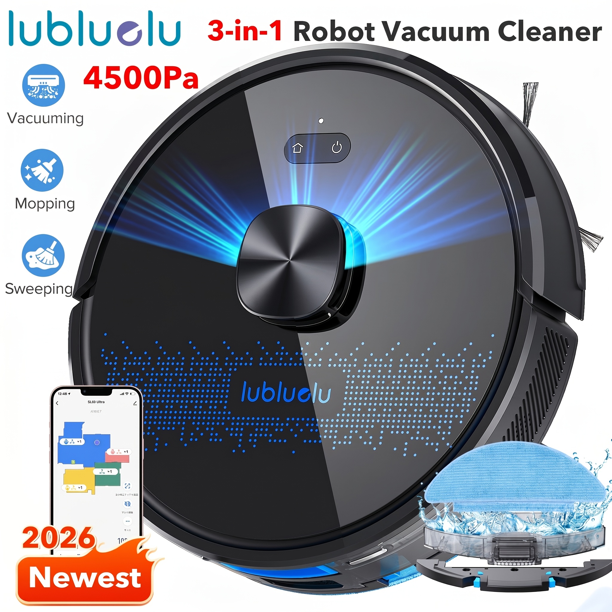TEMU Lubluelu 2026 Newest Ultra Robot Vacuum 4500pa, 3-in-1 Robot Vacuum Cleaner And Mop, 5 Editable , 24 No-go Zones, Robot Vacuum Cleaner For Pet