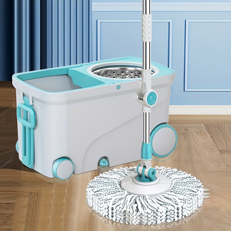 

Wheeled Hand-free Spinning Mop Set, Removable Suspension Bucket, Washing And Cleaning 2in1, Bottom Drainage Design, Does Not Take Up Space, Suitable For Bedroom Living Room And More